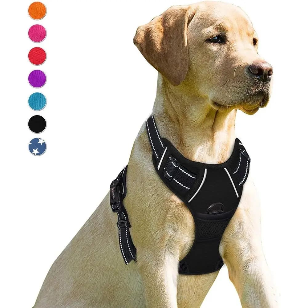 Imbracatura per cani resistente e riflettente con maniglia per un facile controllo, per cani di taglia grande (Nero, Grande)