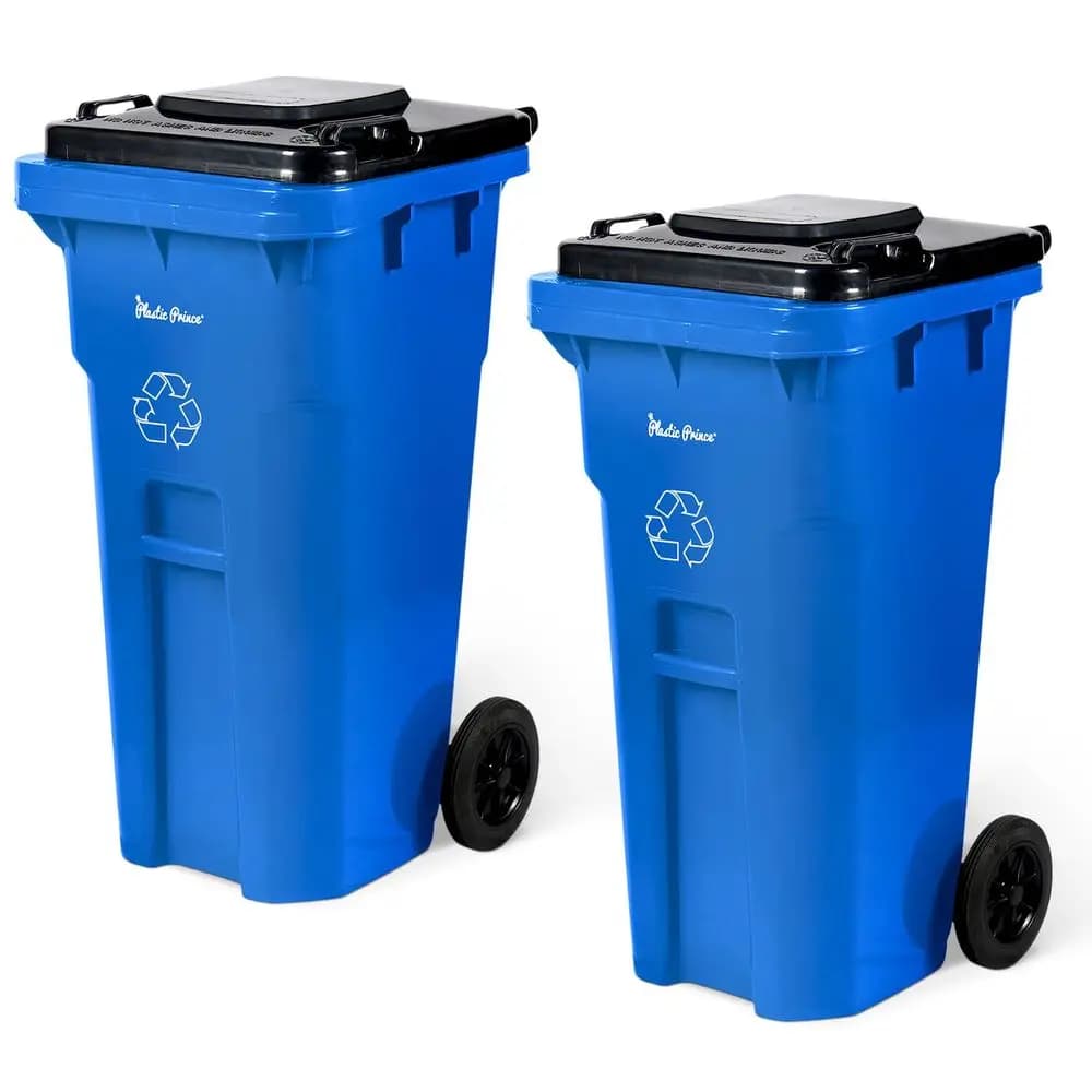 Bidone della Spazzatura da 32 Galloni per Esterni con Coperchio e Ruote, Contenitore per Riciclaggio Resistente Blu con Ruote