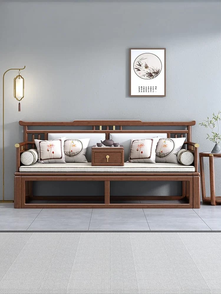 Arhat Bed High Backrest Walnut High-Block Zen Push-Pull Retractable Dual-Purpose Sofa Bed