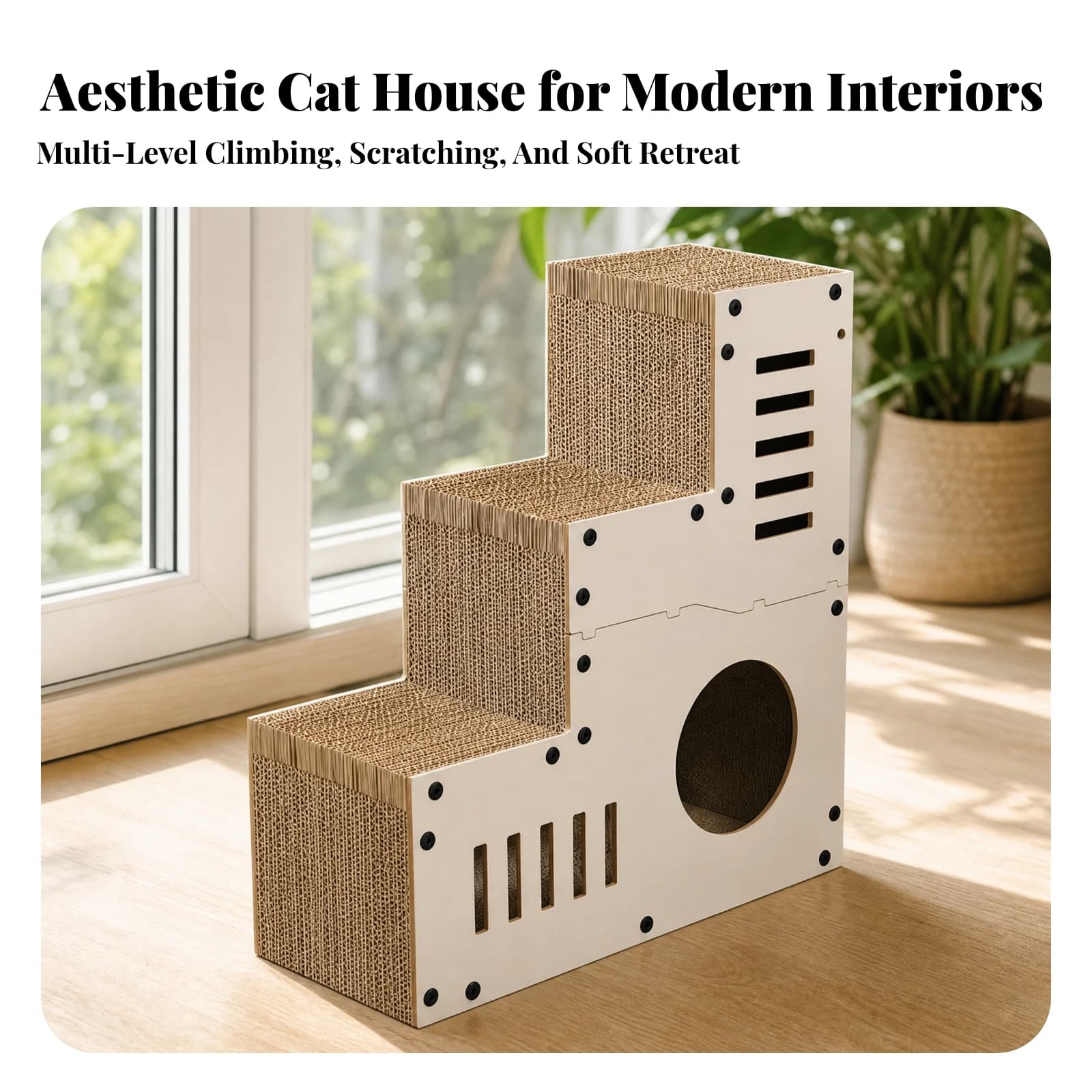 Cardboard Cat House Corrugated Cardboard Cat Condo Playhouse Box Multi-Level Pet Furniture Indoor for Cats, Living Room