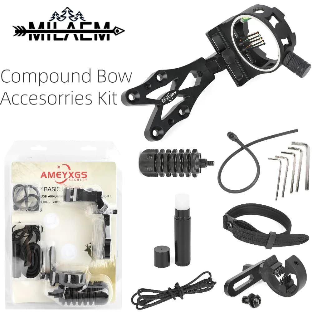 Kit di accessori per arco composto per tiro con l'arco, mirino per arco, ammortizzatore, resto della freccia, cera per corde, cinturino, Set di strumenti per la caccia con l'arco