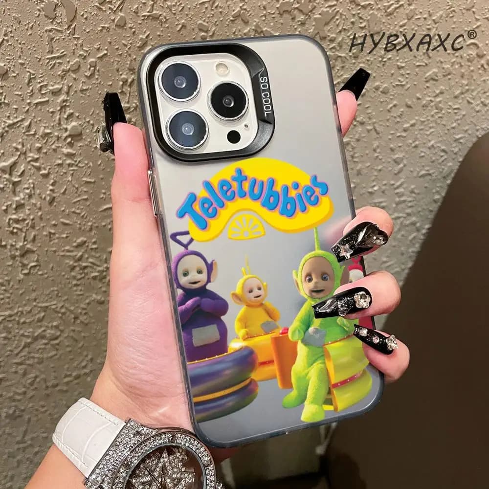 HD Cute T-Teletubbies-Es Phone Case For IPhone 16/15/14/13/12/11 Pro Max Plus Shockproof Colorful Back Silver Cover Phone Case