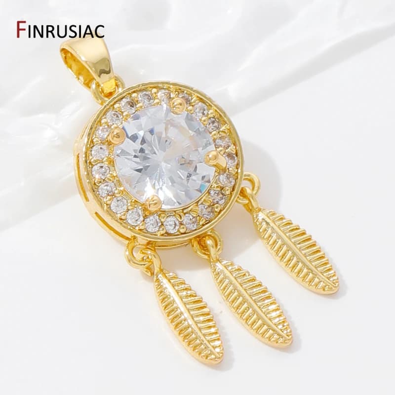 18K Gold Plated Brass Inlaid Zircon Dream Catcher Charm Pendant For DIY Necklace Making Supplies,Jewelry Pendants Accessories