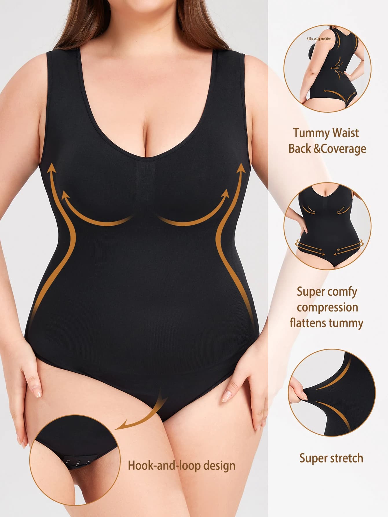 Intimo modellante da donna in un unico pezzo senza cuciture taglie forti: body modellante per il controllo della pancia, il sollevamento dei glutei e la modellatura