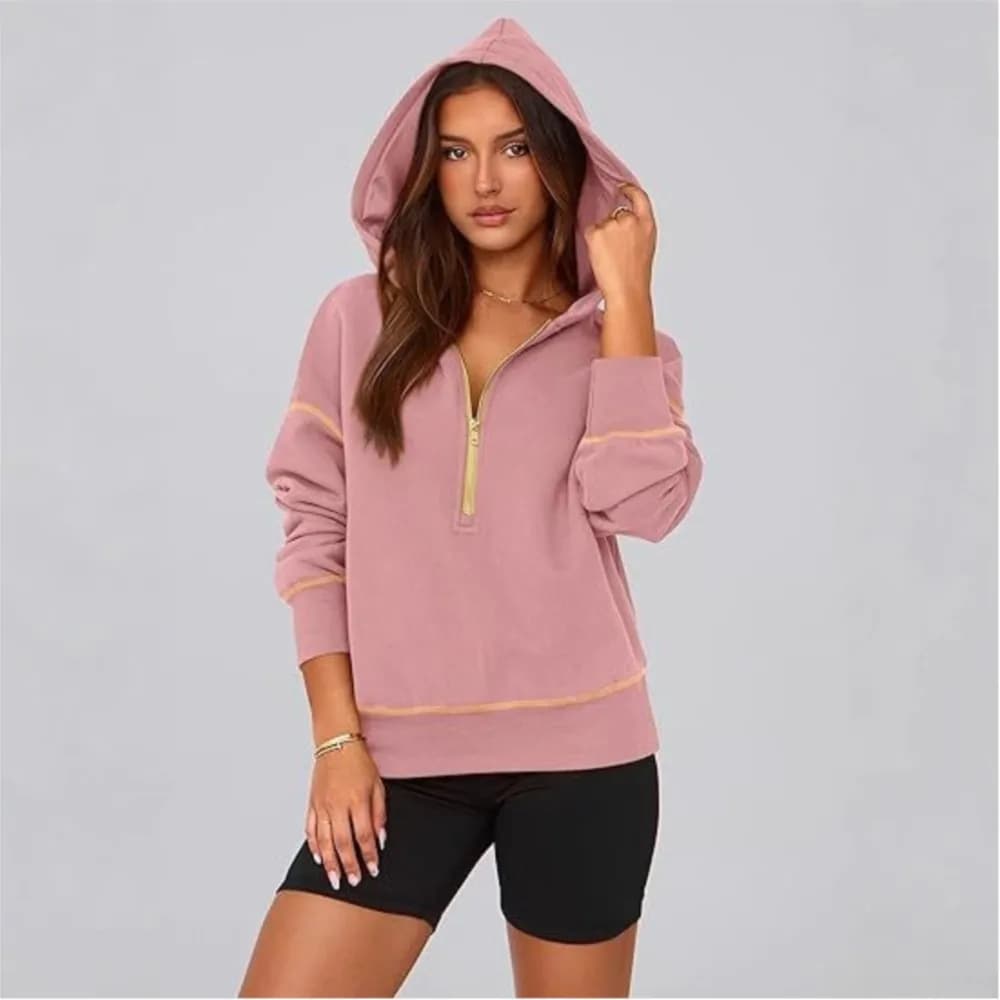 2025 Women's hoodie new sleeve long half zipper short sweatshirt clothing autumn winter casual woman fashionable