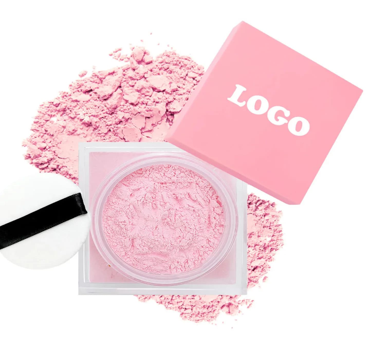Fondotinta per trucco viso in polvere con impostazione sciolta Cosmetici vegani Confezione rosa naturale Polvere compatta opaca Logo personalizzato Commercio all'ingrosso 20 pezzi