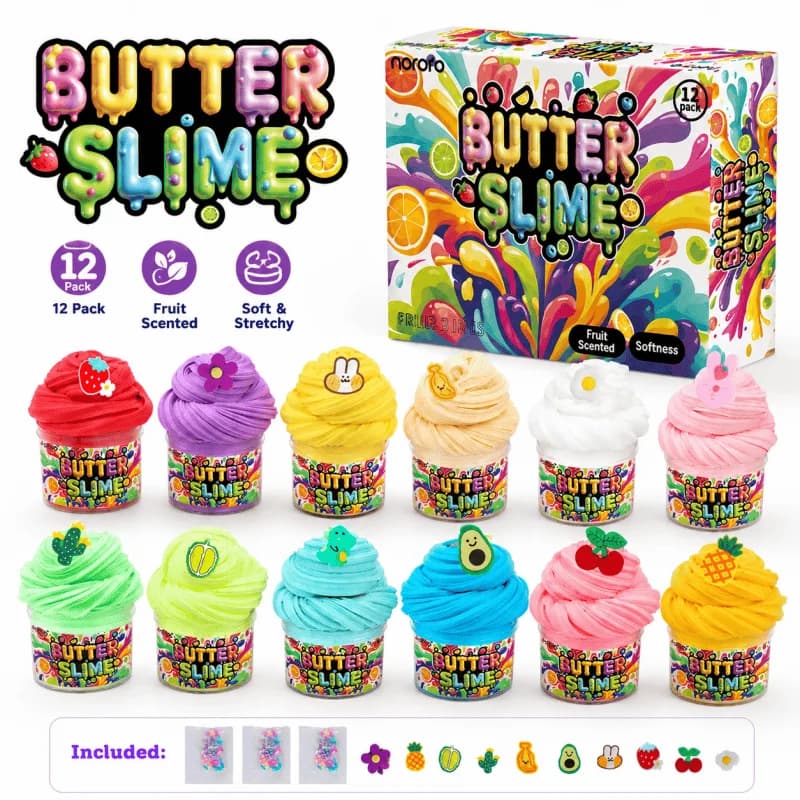 Kit Slime Super Butter 12 Colori, Vendita all'Ingrosso, Slime Morbido Fai-da-Te con Perline e Charm, Giocattolo Sensoriale Educativo, Regalo di Compleanno