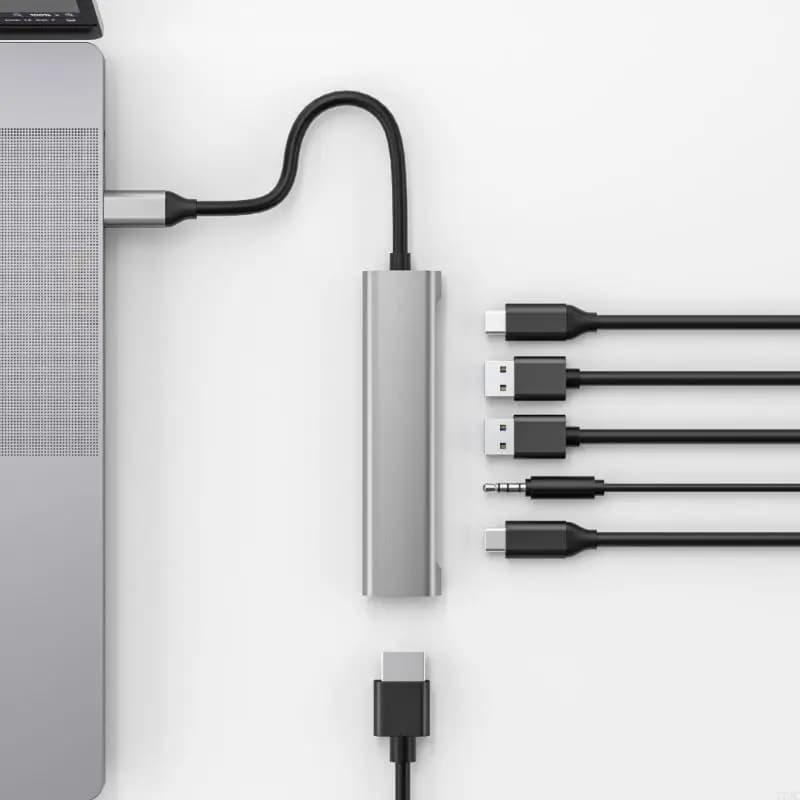 Dock USB C professionale Espansione a 6 porte Docking station PD60W HDTV 2xUSB2.0 da 3,5 mm per accessori laptop 77JC