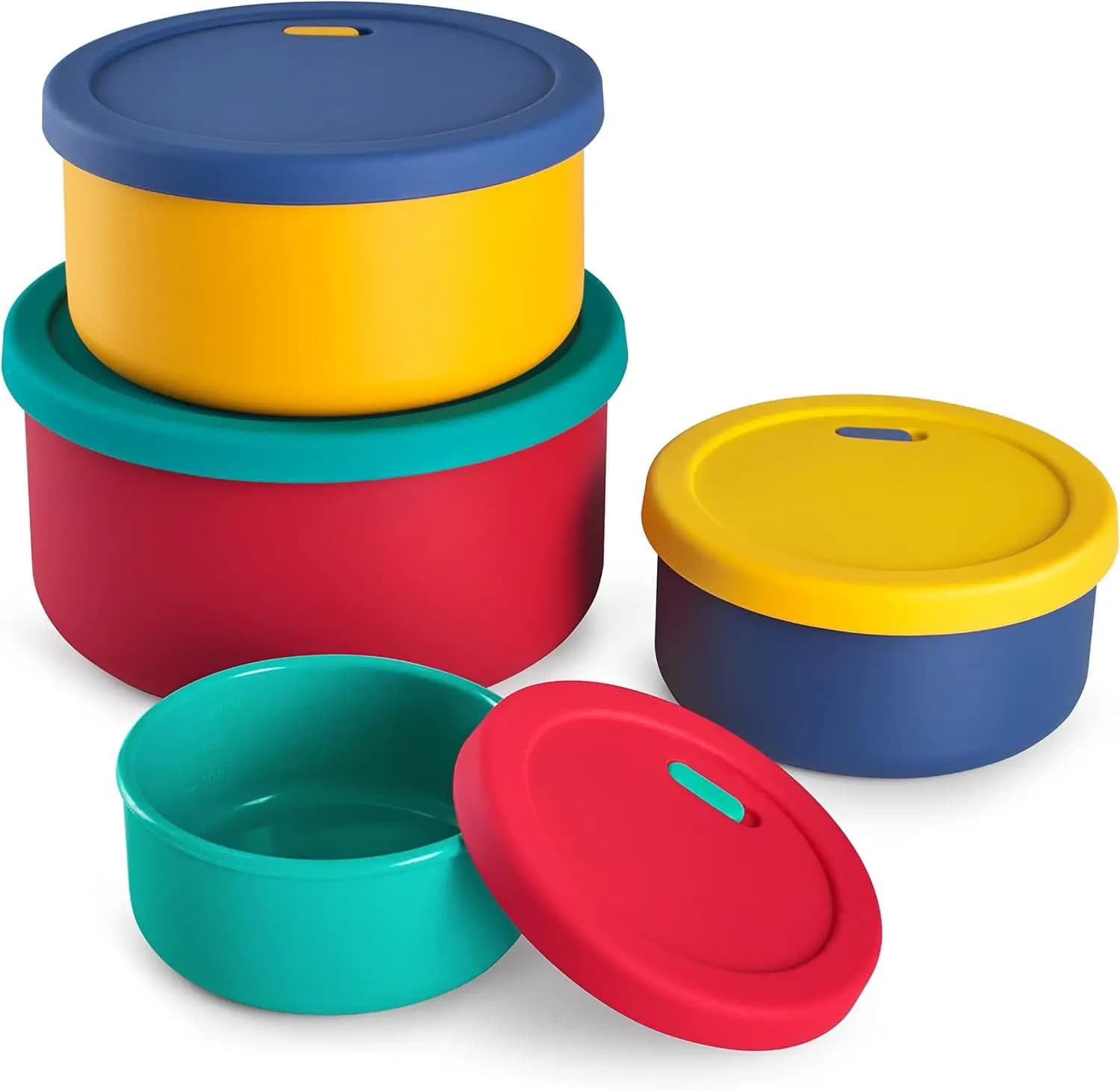 Set di 4 Contenitori in Silicone per Alimenti con Coperchi, Scatole Bento Impilabili Ermetiche per Preparazione Pasti e Conservazione Frutta, Multicolore