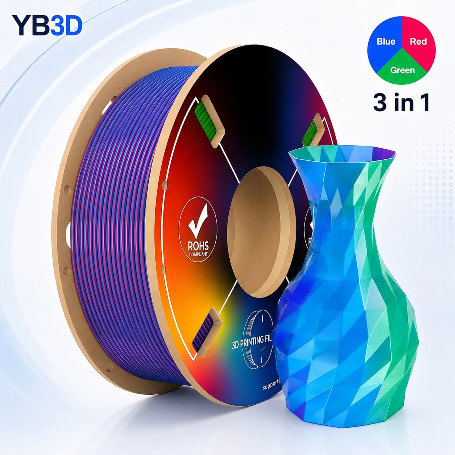 Tricolor Silk PLA 3D Printer Filament 1.75mm Toughness Multicolor Color Red Blue Green Printing Filament for FDM 3D Printer 200g
