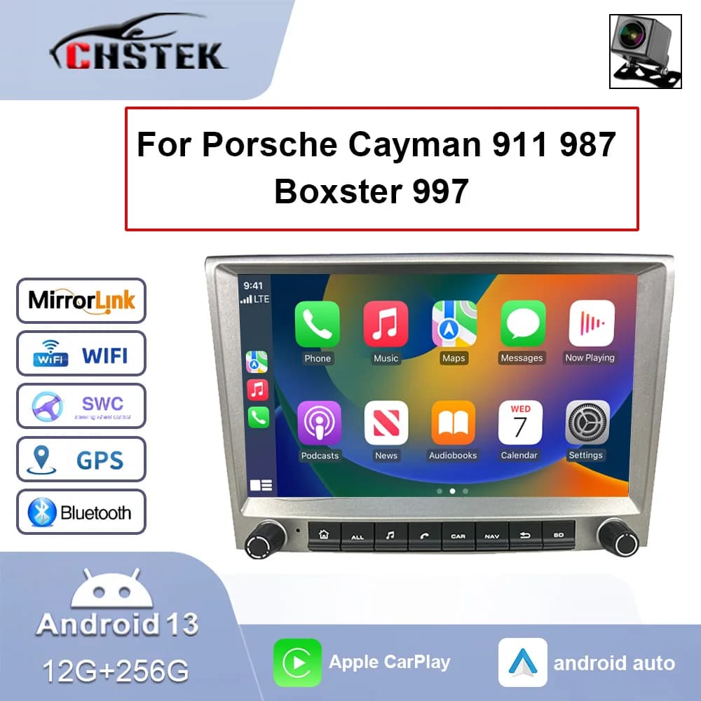 CHSTEK Android Auto Bluetooth Senza Fili Carplay Autoradio Per Porsche Cayman 911 987 Boxster997 WIFI Multimediale di Navigazione GPS 4G