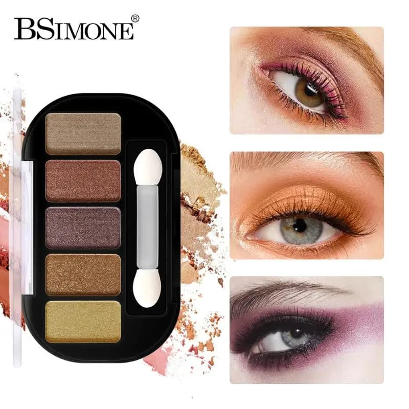 BSIMONE Tavolozza di ombretti a cinque colori Tridimensionale, Naturale, Sviluppo dei colori a lunga durata, Ombretto terroso Trucco