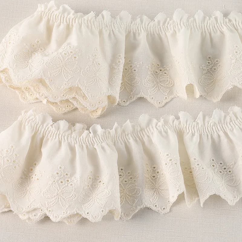 New 2yard/3yards 7cm Handmade Trim Bowknot Embroidery Lace Pleats Lace for Curtains Sofa Pet Necklace Lace Trim SC332