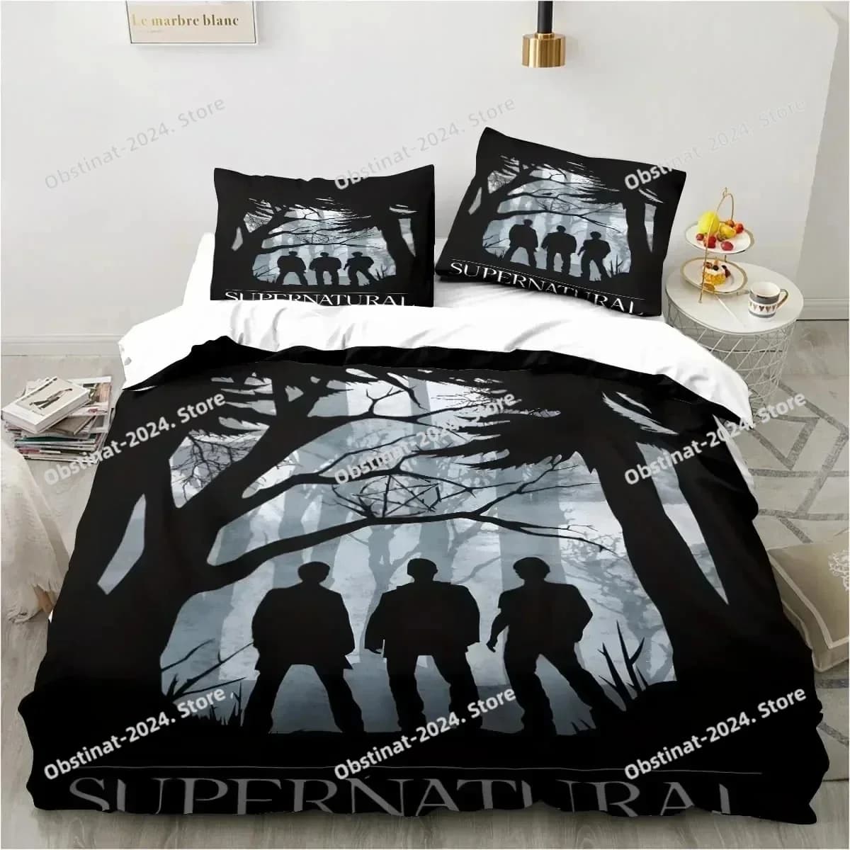 Set biancheria da letto con logo soprannaturale Set copripiumino Copripiumino Federa Trapunte King Queen Size Set biancheria da letto per ragazzi adulti