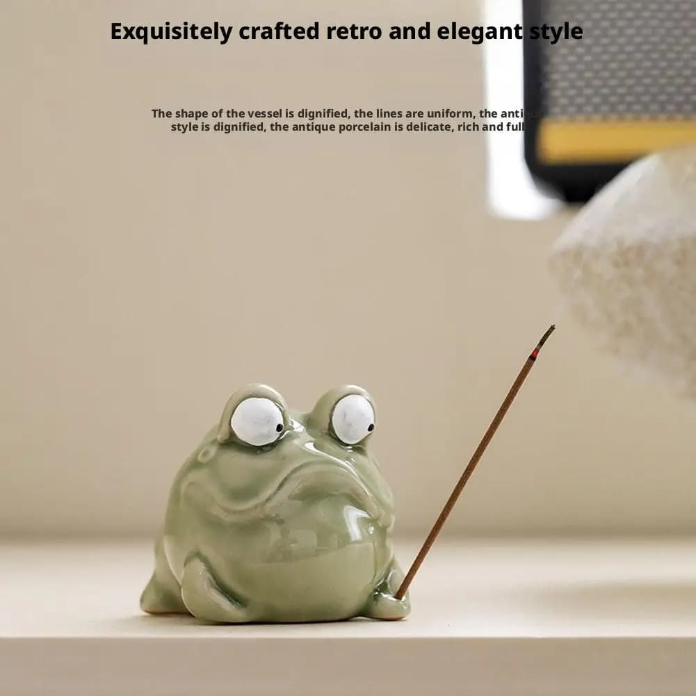Cute Frog Incense Holder for Sticks, Ceramic Frog Incense Burner, Ceramic Incense Stick Holder for Meditation Room Home Decor