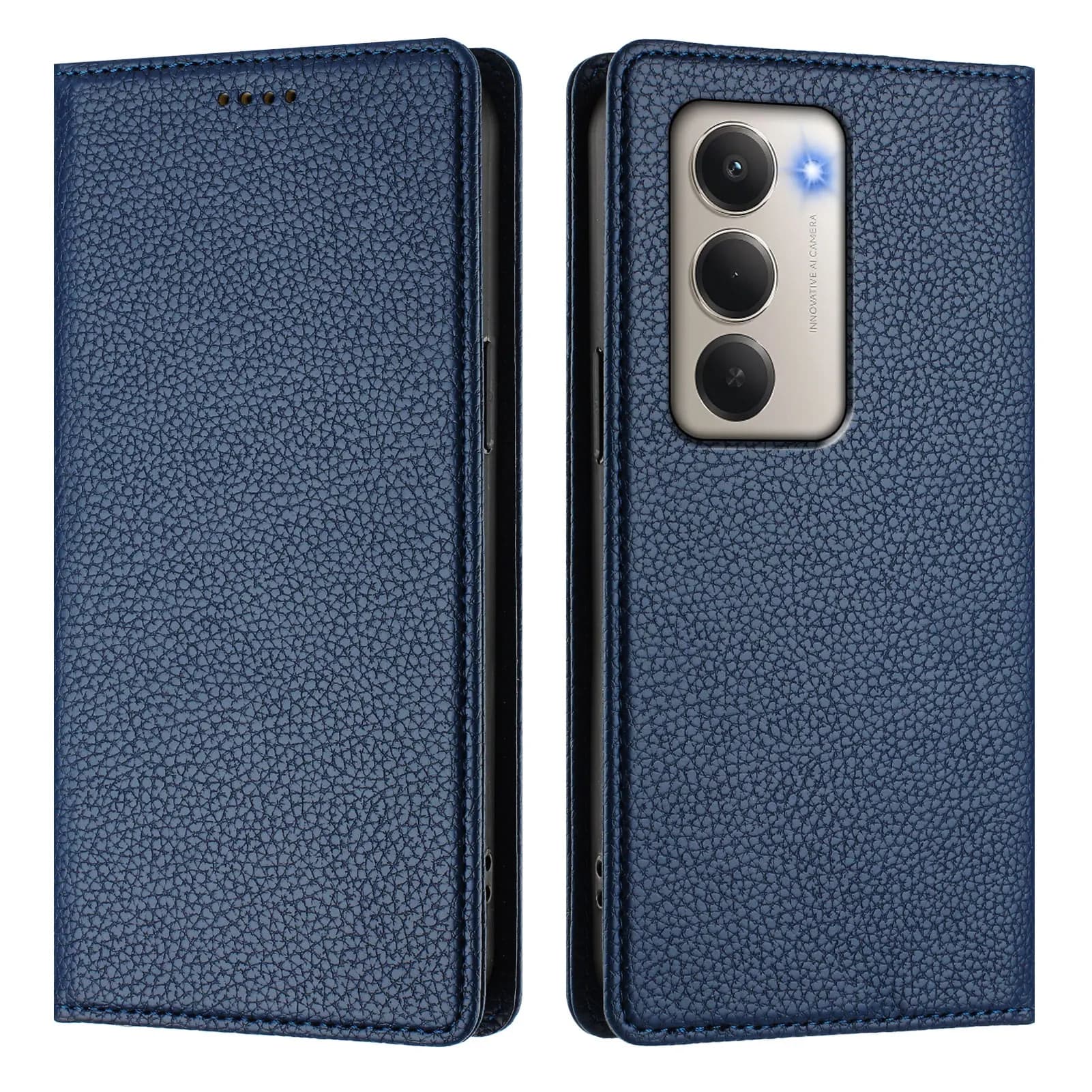 Per Xiaomi Redmi 15 5G (Globale) (169 mm) Custodia a portafoglio con blocco RFID Cover mobile in pelle con texture litchi - Blu scuro