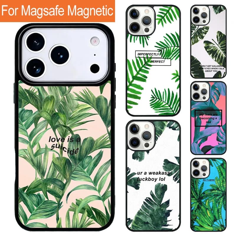 Custodia per telefono con ricarica wireless magnetica e design palme per iPhone 17 Pro 16 15 13 12 11 Pro Max Air 14 Plus con cover MagSafe