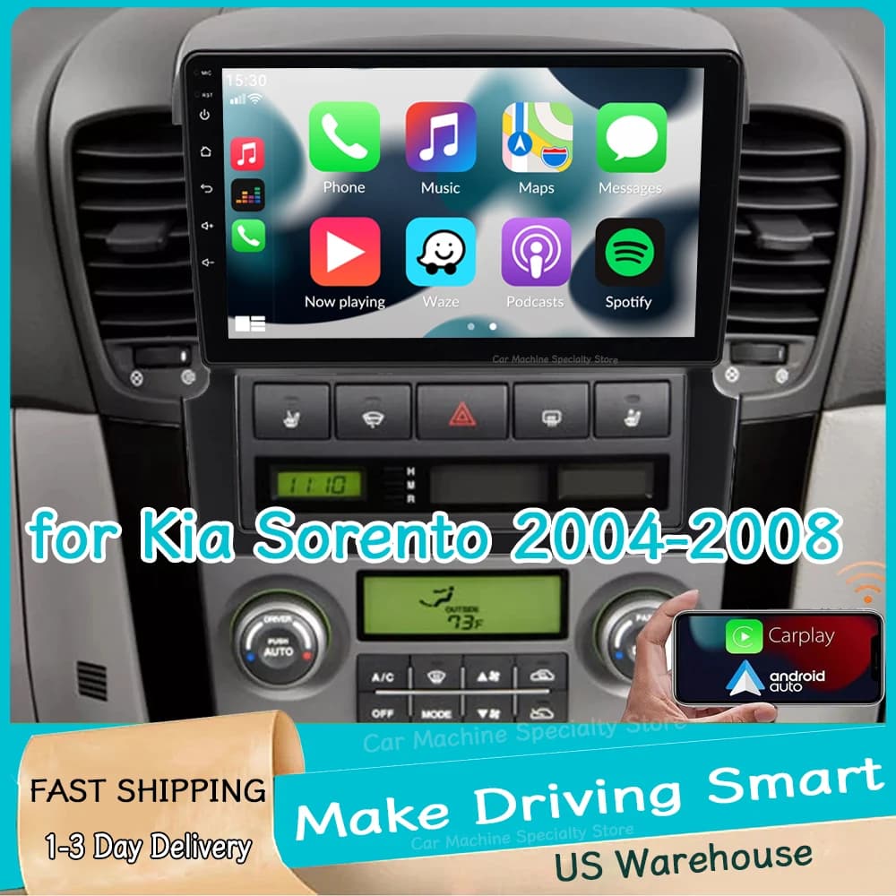 4GB+64GB 9inch Car Stereo Radio for Kia Sorento 2004-2008 Android 15 Multimedia Video Player with Carplay Android Auto WiFi Bluetooth DVR AHD Camera SWC GPS Navigation Head Unit