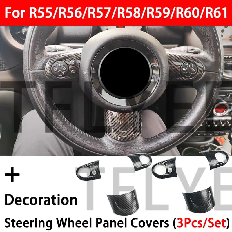 Copri Volante in Fibra di Carbonio, Adesivi per Interni Auto, per Mini Cooper R55 R56 R57 R58 R59 R60 JCW Clubman, Accessori