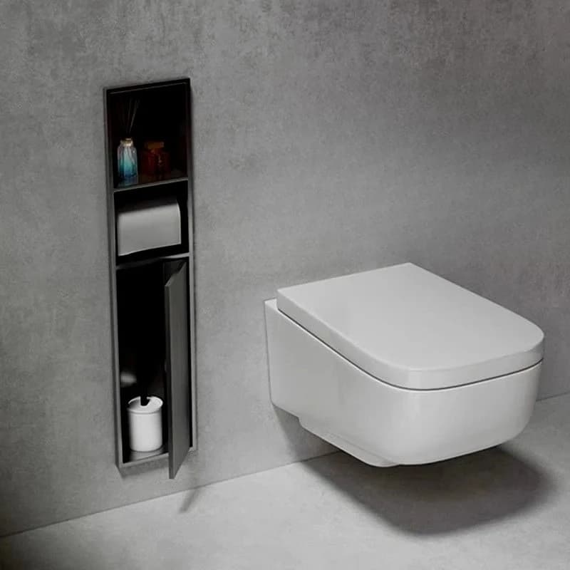 Nicchia per scopino da incasso in acciaio inossidabile 304, portaoggetti da bagno integrato con porta, porta carta igienica a scomparsa