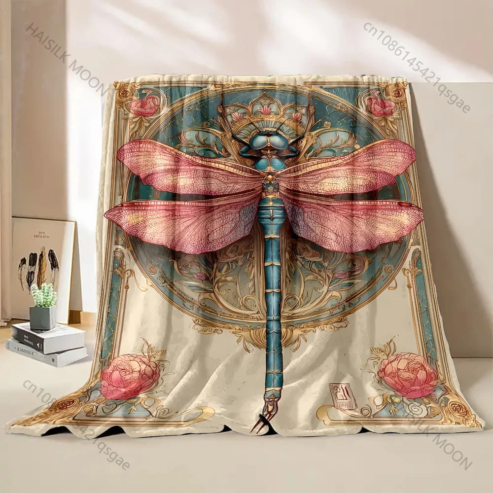 Coperta con stampa artistica a forma di libellula, calda, morbida e soffice, per bambini e adulti, per divano letto, per casa, viaggi, campeggio