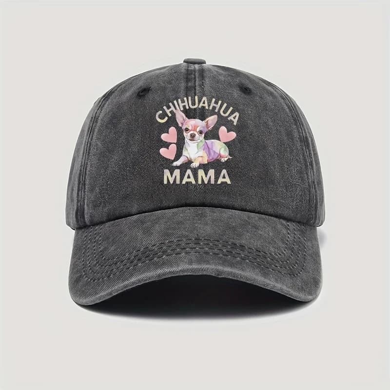 [Golden baseball cap] Vintage Women's Washed Cotton Baseball Hat - Chihuahuahua Adjustable Snapback, suitable for any season
