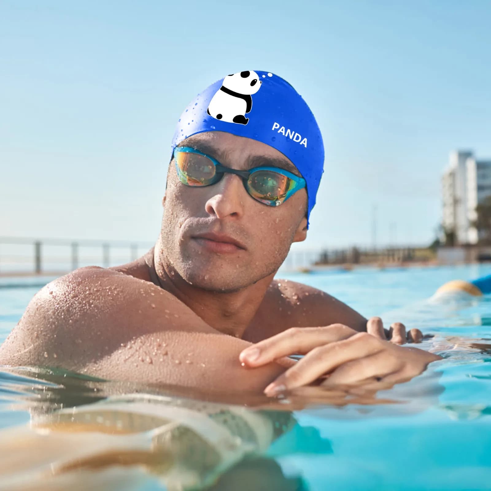 Silicone swim cap Panda cartoon hat big and waterproof soft and comfortable swim headphones for adults with high elasticity