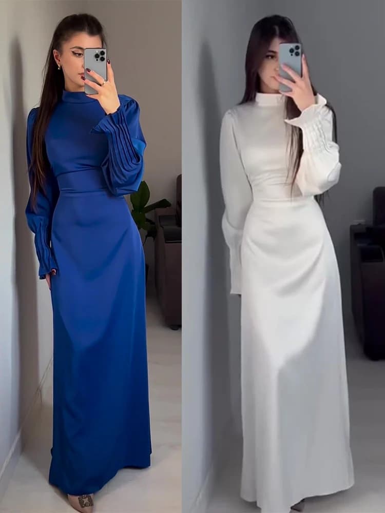 Spring Eid Moslem Dress Woman Abaya Slim Fit Branch Satin Brown Party Dress Ramadan Islam Dubai Arabic Long Dress 2024