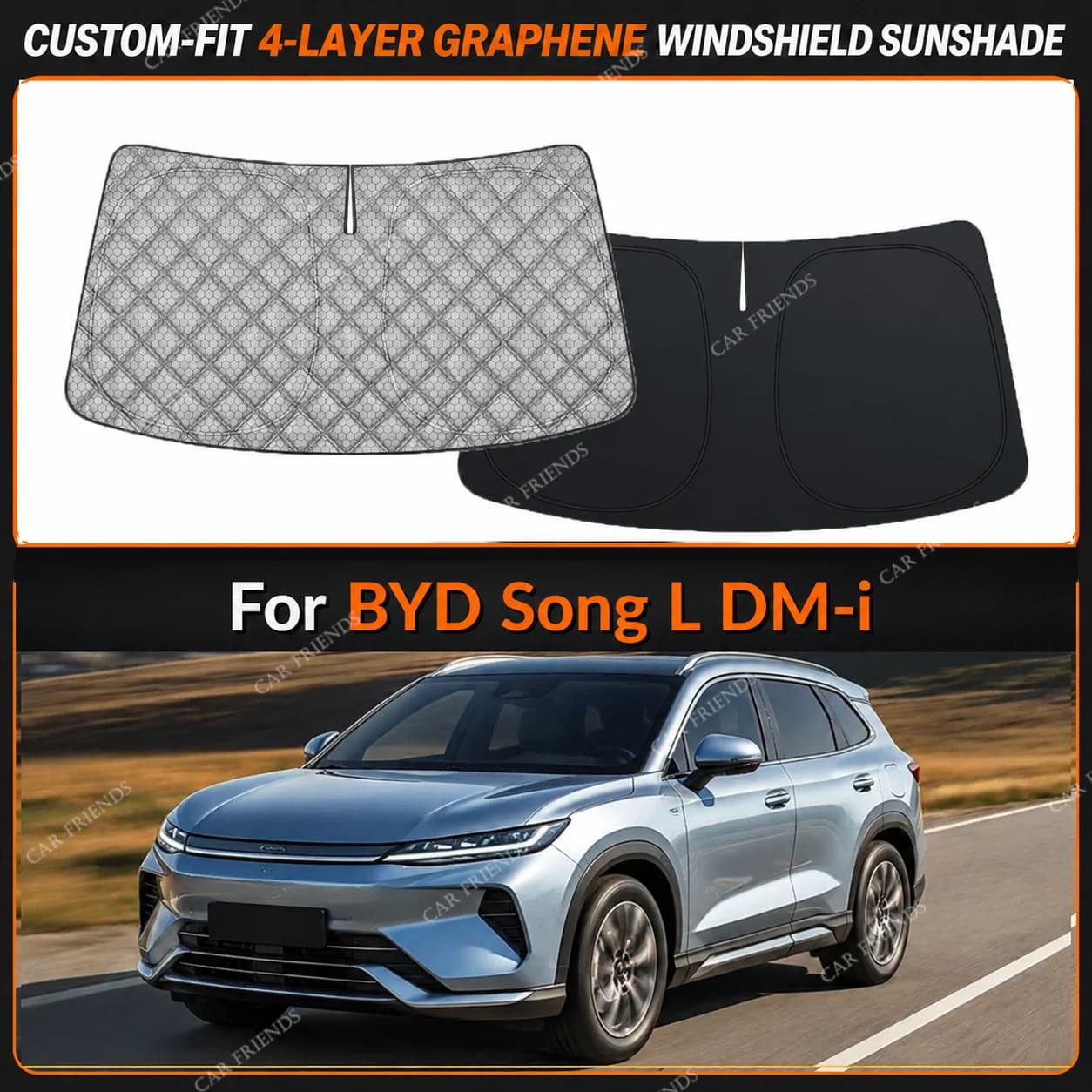 For BYD Song L DM-i Custom-Fit 4-Layer Graphene Windshield Sunshade Reflective Gray-Silver Surface Helps Reduce Direct Sunlight