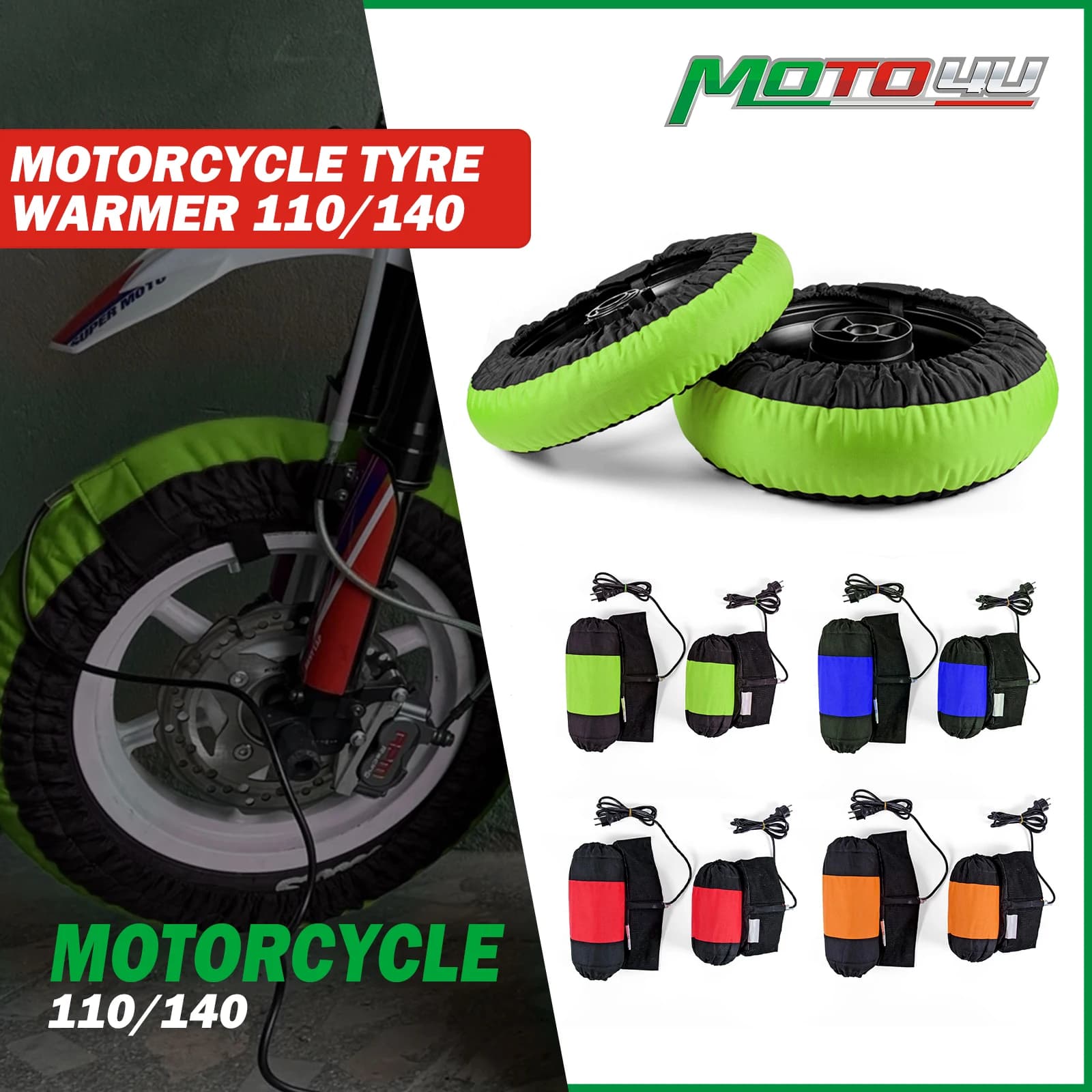 Scaldatomme da corsa Scaldatomme per moto 110/140 Anteriore e posteriore 1 paio Riscaldamento per pneumatici Coperta elettrica 80 gradi