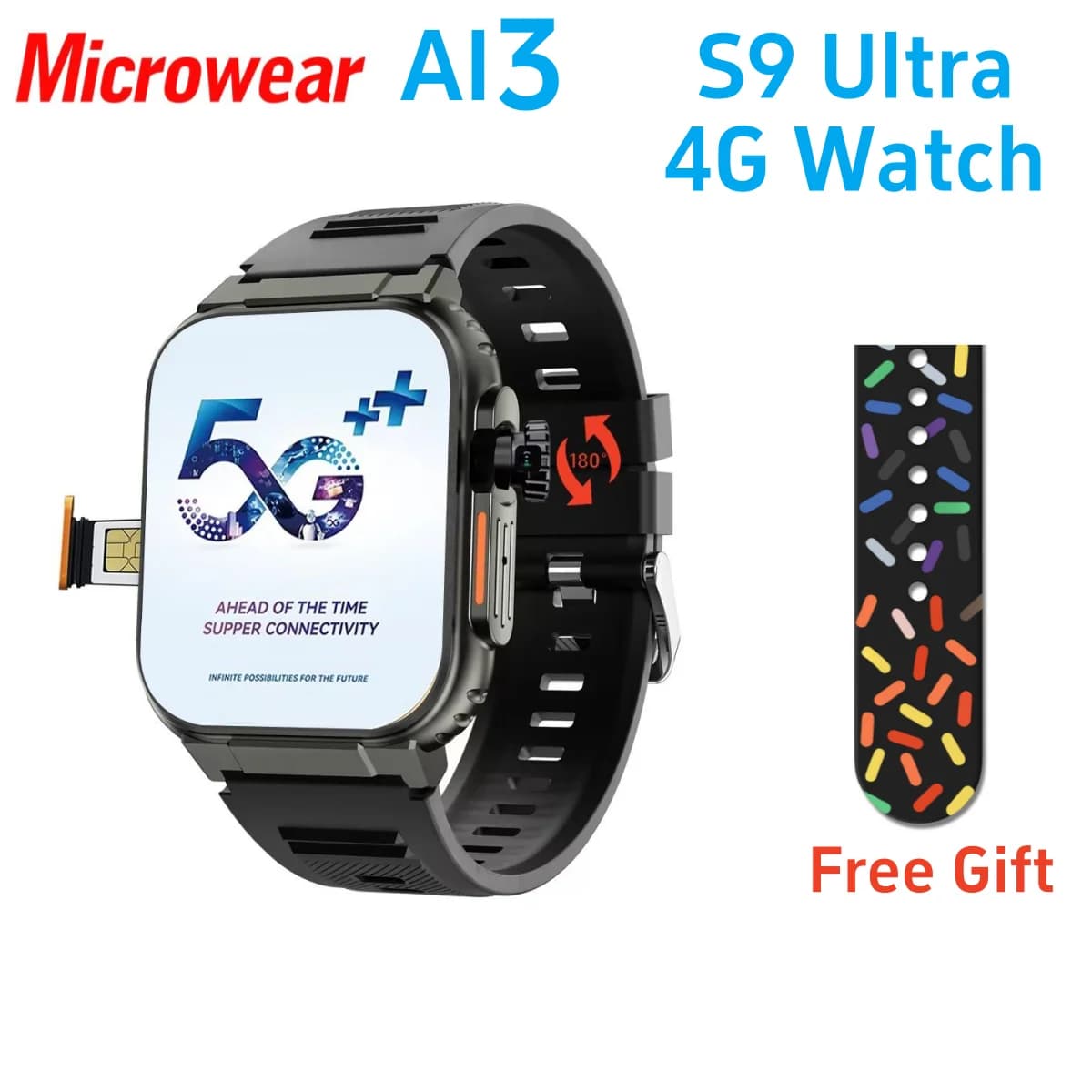Smart watch Microwear Ultra Ai3 S9 Ultra 180 ° Rotating camera Google Play GPS WIFI Display HD Amoled 4G Calls Man Smartwatch