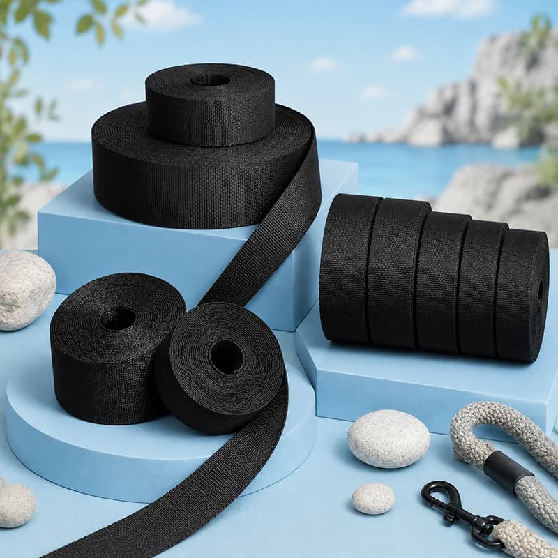 Nastro in nylon nero da 15M 10-100mm per collari, guinzagli, pettorine, accessori fai da te per cani, cucito, artigianato e kit di forniture decorative