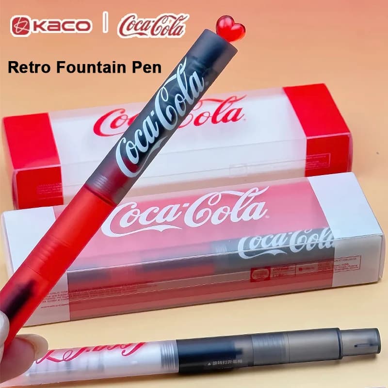 KACO Coca-Cola First Heart Fountain Pen 2 Ink Sac Set Stainless Steel EF Nib/Retro ABS Body, Quality Multi-Use Calligraphy Tools