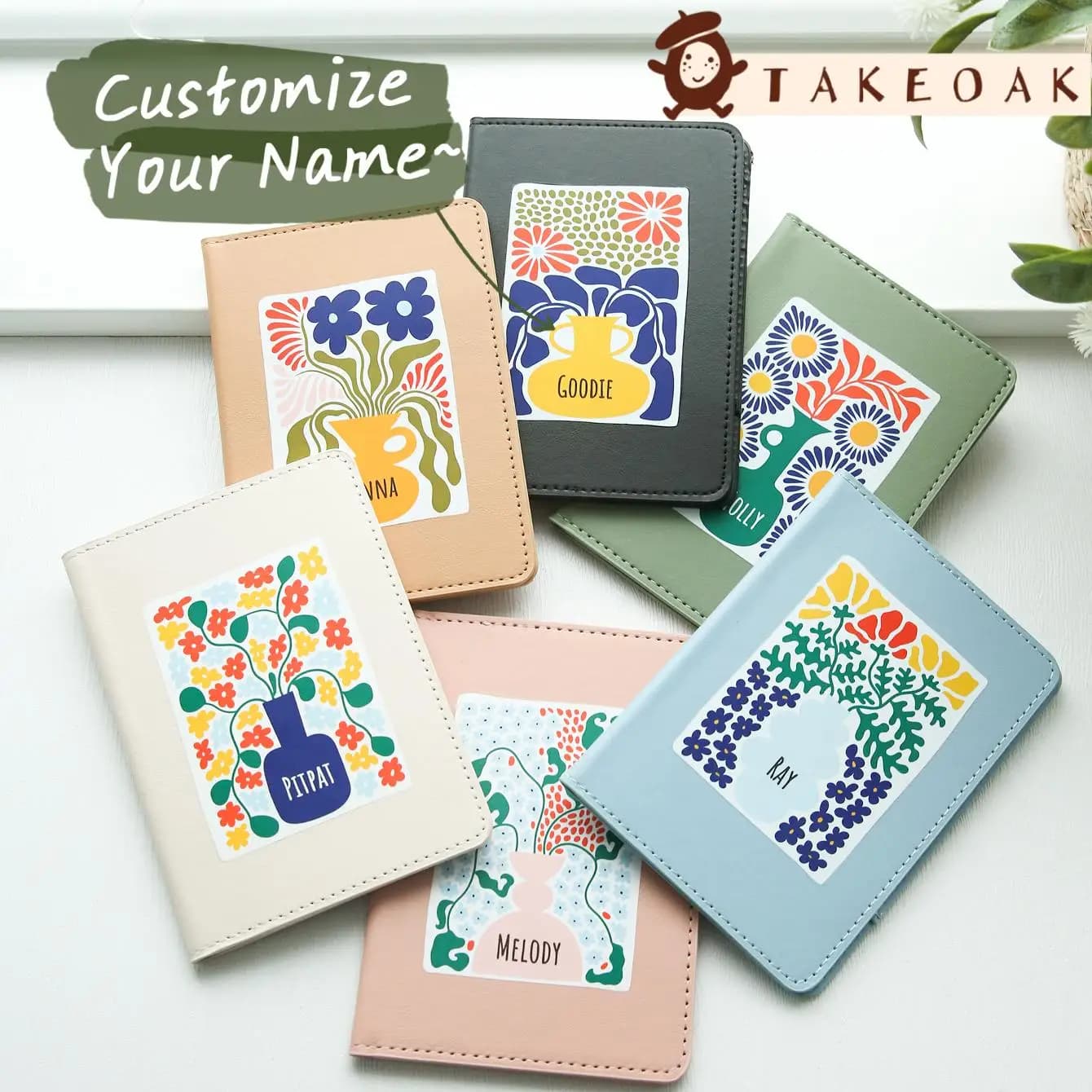 Copertina Passaporto Personalizzata con Nome e Motivo Floreale Astratto in Pelle PU, Organizzatore da Viaggio, Regalo Personalizzato per Luna di Miele e Matrimonio