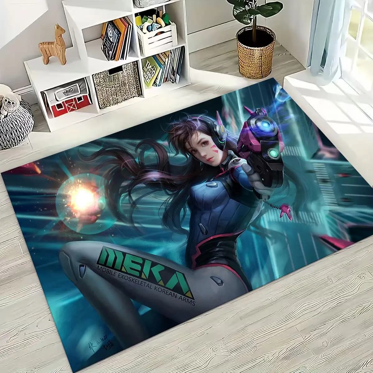 Game OW Overwatch D.VA Mei Reaper Cartoon 3D Rug for Bedroom Living Room Sofa Home Doormat Decor, Large Kids Non-slip Floor Mat