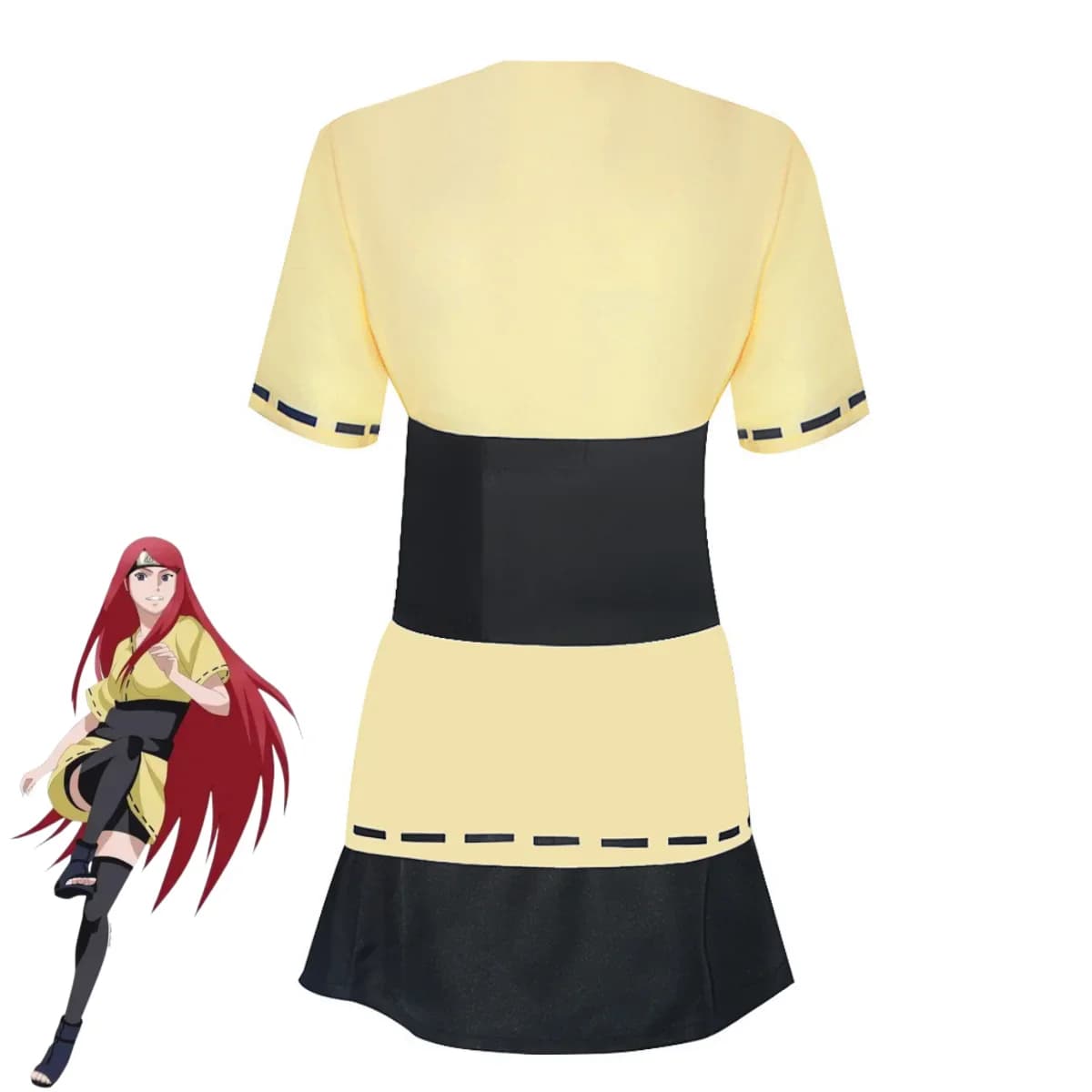 Anime Uzumaki Kushina Cosplay Costume Yellow Short Sleeve Tops Battle Uniform Red Wig Woman Sexy Carnival Halloween Suit