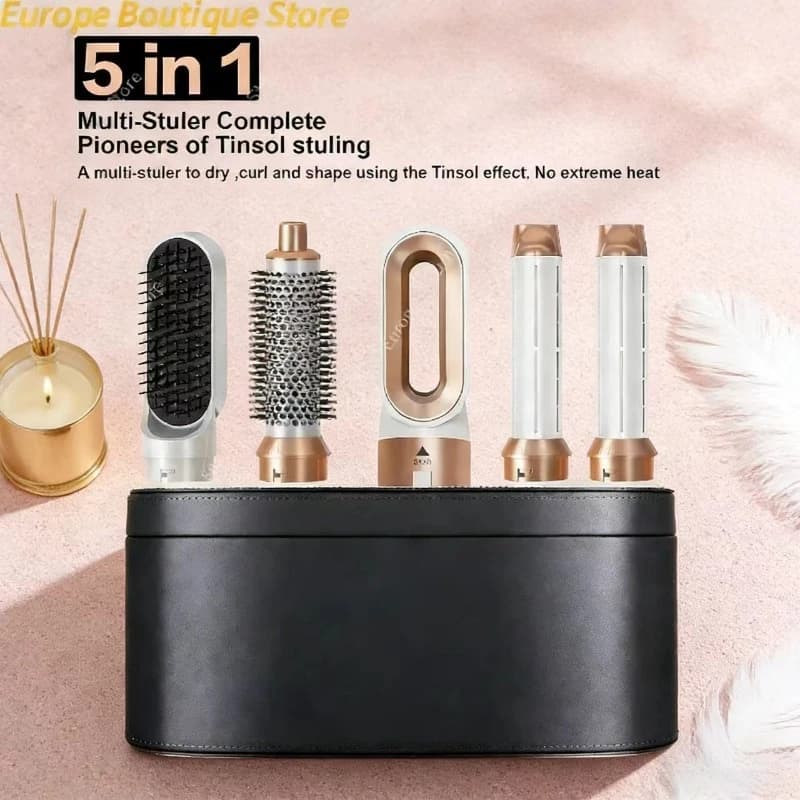 Professional Set 5 in 1 for Styling Hair: Hairdryer, Hot Air Brush, Hair Dryer, Straightener, Compatible with Dyson Airwrap