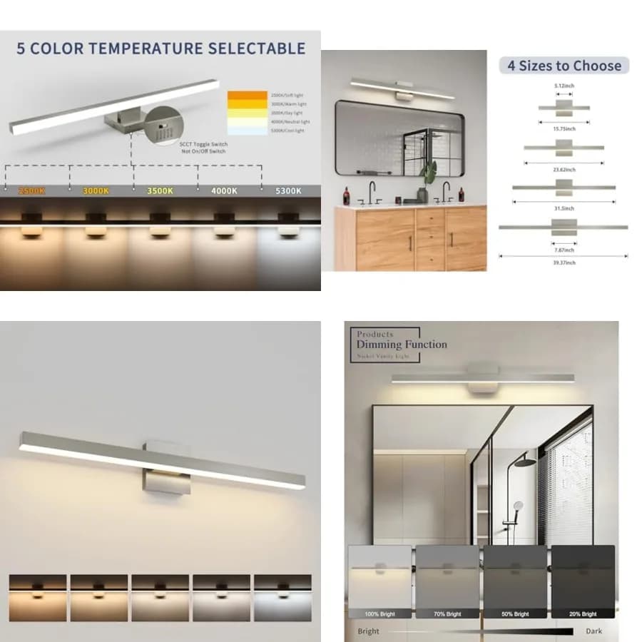 Lampada da Bagno per Specchio, Illuminazione Moderna per Vanità, Luci da Bagno a 5 CCT Dimmerabili, Certificazione ETL