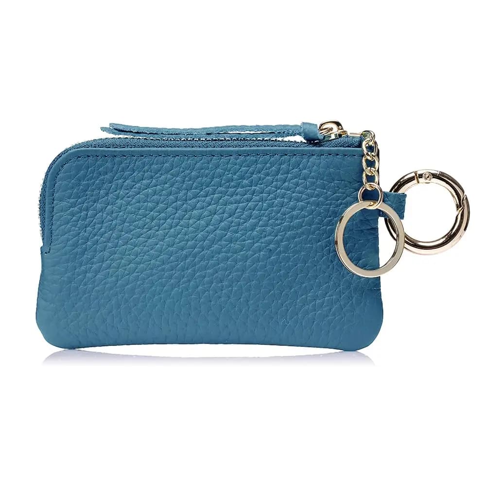 Portamonete in vera pelle con cinturino da polso e portachiavi – Mini portafoglio con cerniera, porta monete e portamonete per donna, Slim Minim