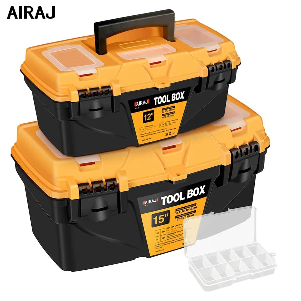 AIRAJ cassetta degli attrezzi Hardware da 12/15 pollici, scatola di immagazzinaggio per trapano elettrico da carpentiere per elettricista con combinazione spessa in plastica