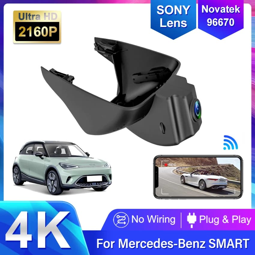 Plug and Play Wifi Car DVR HD 4K Dual Lens Hidden Dash Cam Camera For Mercedes-Benz SMART for two forfou 2015-2019 For SMART 453