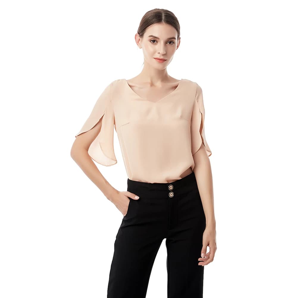 New Women's Casual Summer Shirt in Chiffon with Lotus Leaf Sleeves