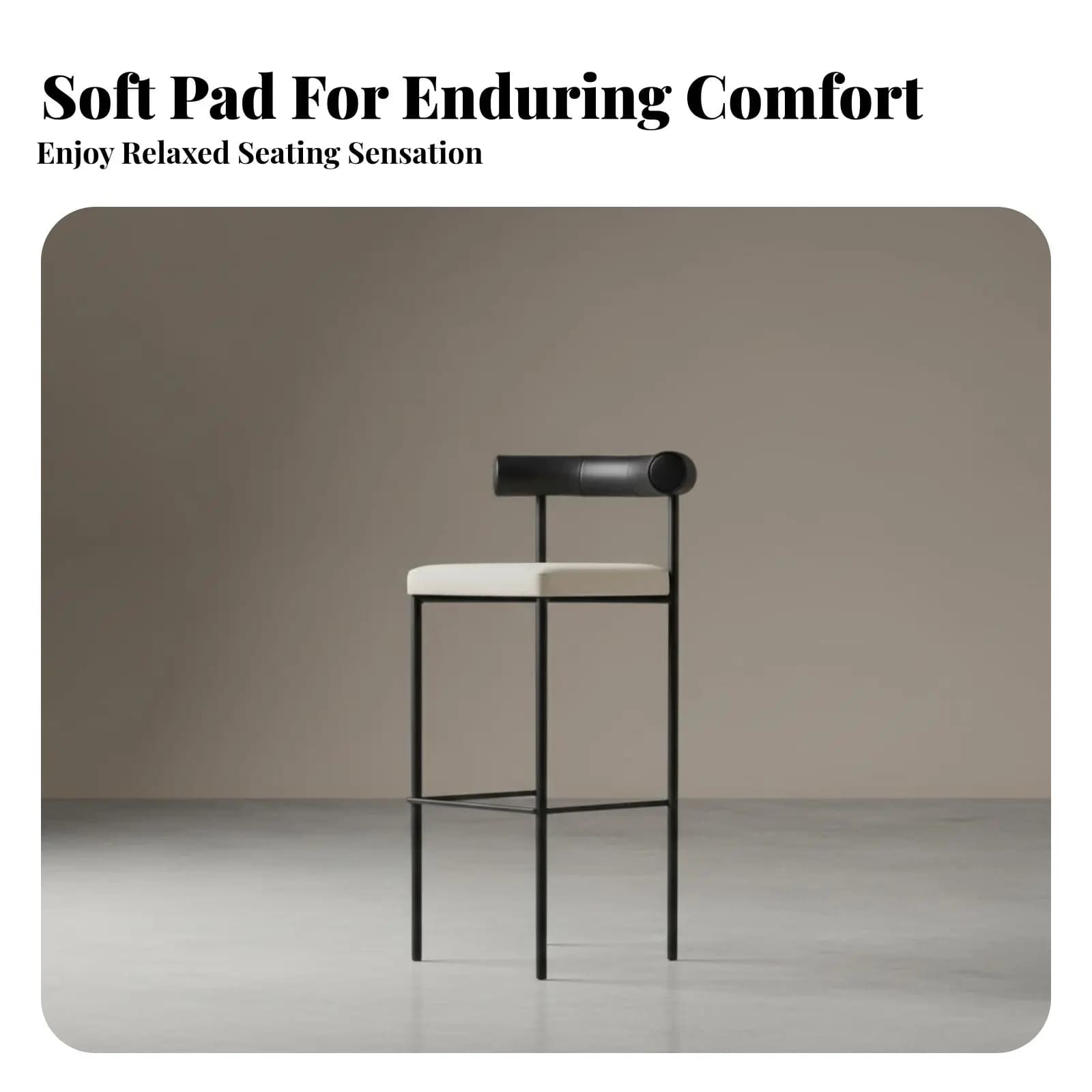 Sgabello Minimalista con Gambe Alte, Sedia da Bancone Utilitaria ed Estetica con Schienale Imbottito e Seduta Rivestita per Bar, Ristorante