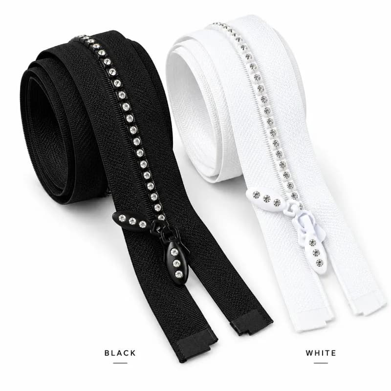 1/2Pcs 50/60/70cm 5# Resin Rhinestone Open-End Zipper Jacket Front Zip Coat Sewing Zippers Trench Closure Replacement DIY Repair
