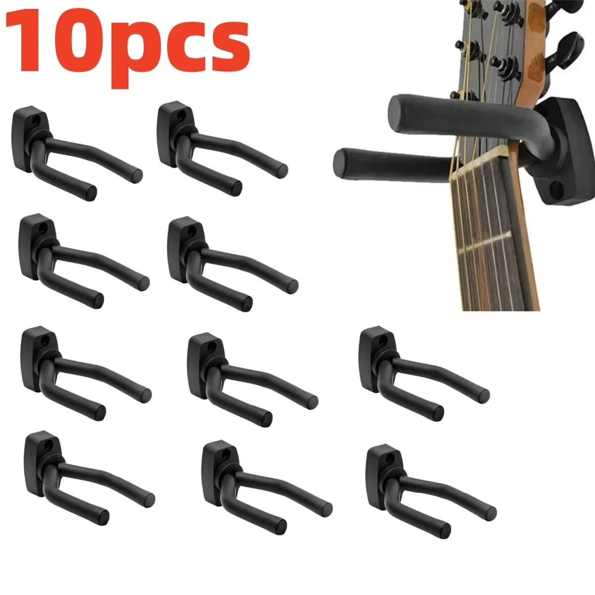 Appendiabiti da parete per chitarra da 1 a 10 pezzi, gancio nero per tutte le dimensioni, basso, mandolino, banjo, ukulele, accessorio per chitarra