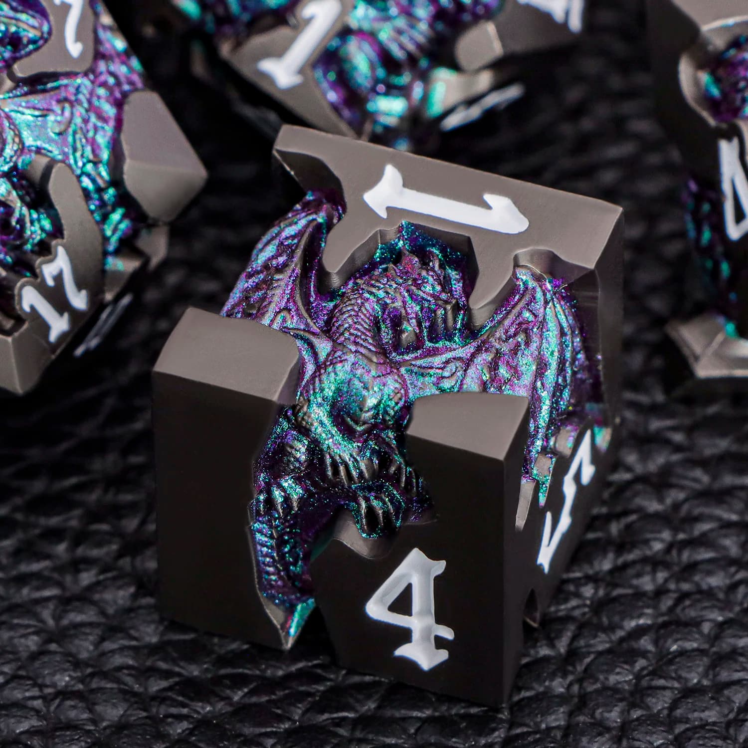 Purple Green D20 Dragon Dnd Metal Dice for D and D Dungeon and Dragon Pathfinder Polyhedral Role Playing Game D6 D&D Dice Set