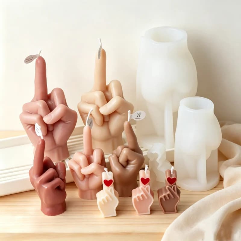 3D Irregular Gesture Finger Silicone Candle Mold Heart Thumbs up/Peace Gesture Resin Soap Mold Craft Painting Plaster Funny DIY