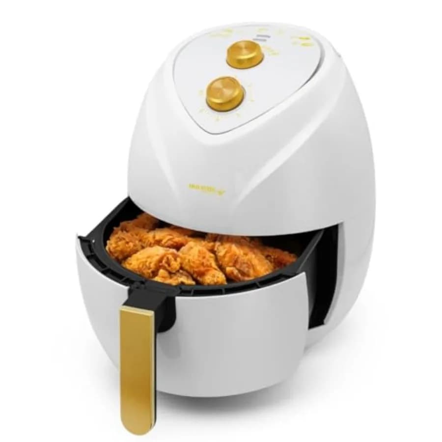 4.8QT Golden Elegance Air Frying Machine with Hot Air Technology and PFOA-Free Anti-Factor Coating for Use with Less Oil, LED Display, Without Preheating