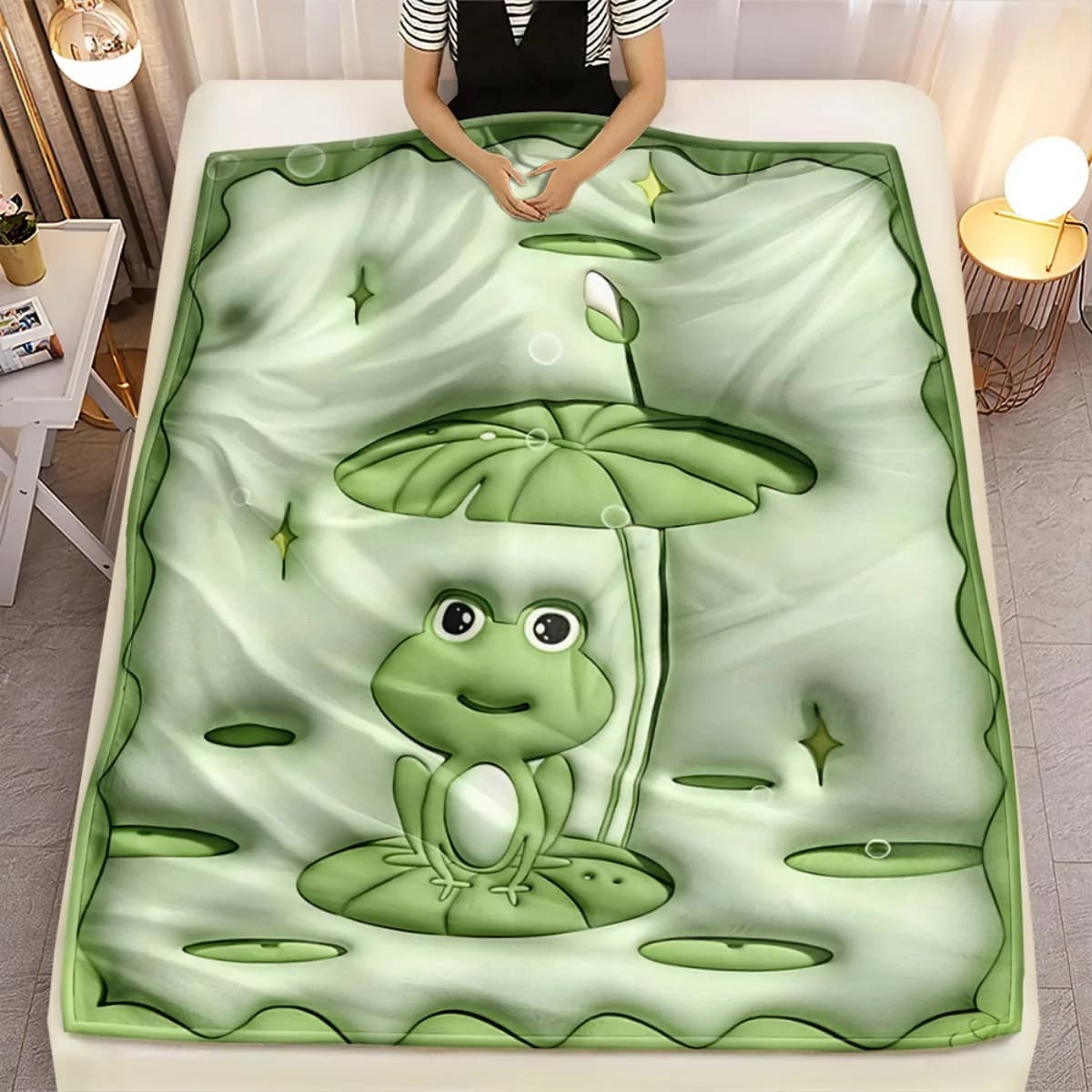 Frog Umbrella HD Printed Flannel Blanket, Soft Warm for Travel Camping Sofa Living Room Chair Bed, Gift for Family