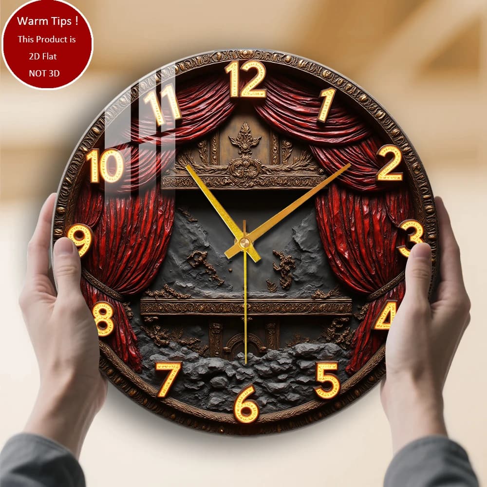 Orologio da parete in vetro temperato Orologio da palcoscenico per tende da teatro adatto per decorazioni murali o display da tavolo ovunque